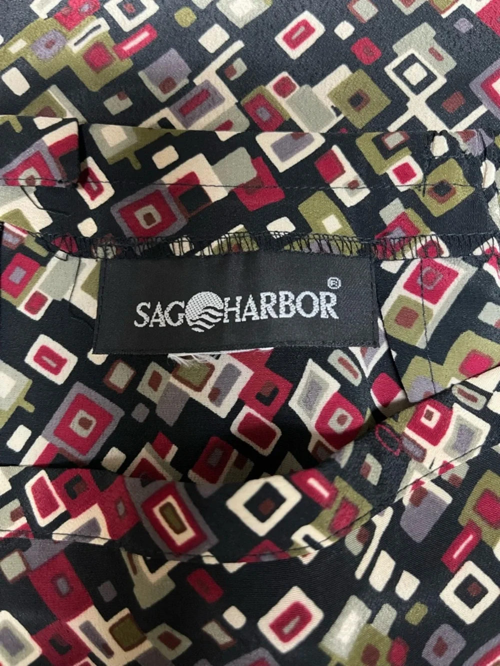Sag Harbor Navy Geometric Midi Skirt with Pink and Olive Accents - Picture 6 of 6